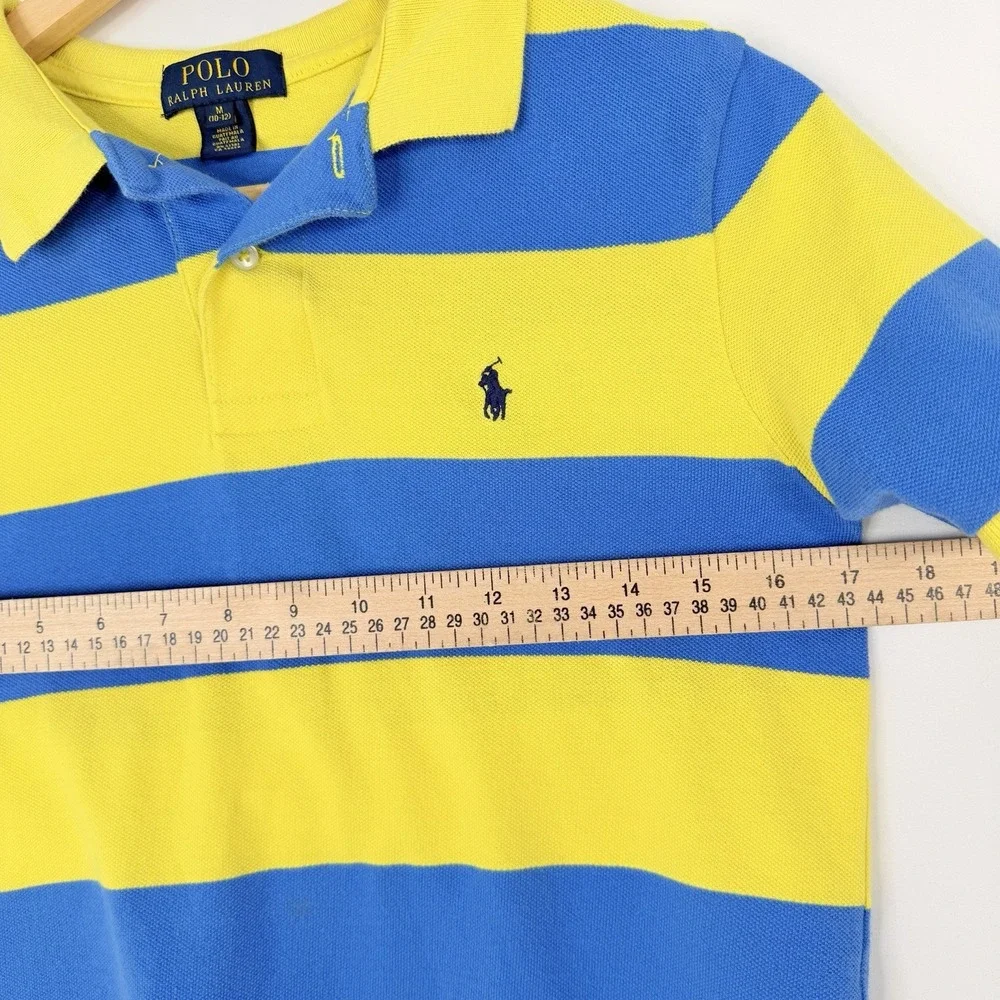 Ralph Lauren Youth Yellow Blue Striped Short Sleeve Rugby Polo Shirt SZ- M 10/12